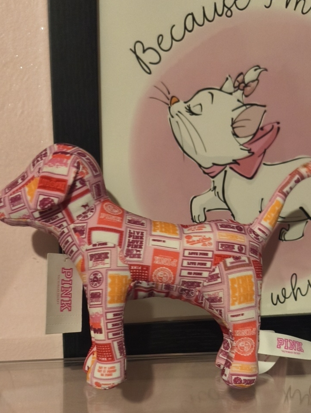 PINK Victoria's Secret Pink, Orange and White Patterned Plush Dog